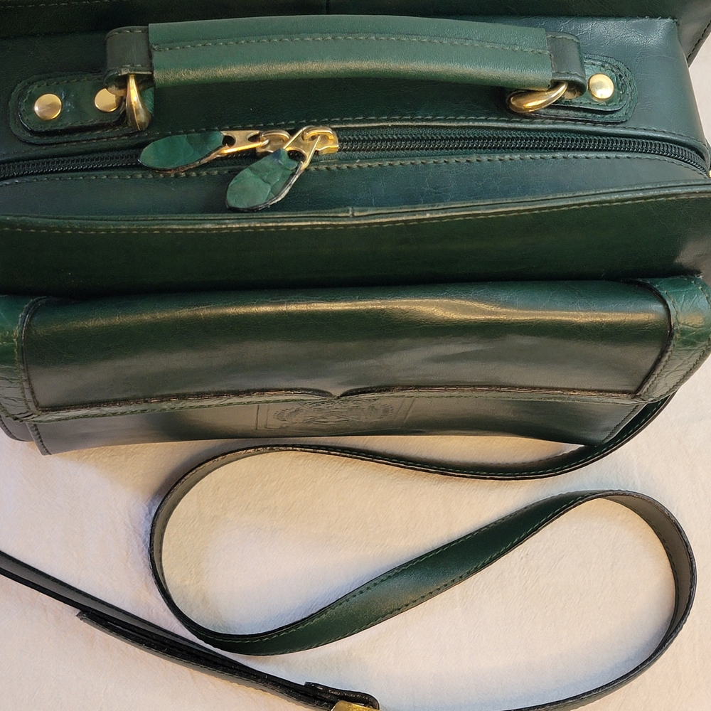 Vintage Belle Rose Elegant Green Leather Women's Bag - Picture 2 of 13